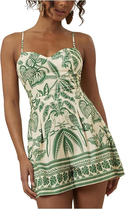 SweatyRocks Women's Spaghetti Strap Floral Print Wide Leg Romper Short Jumpsuit Summer Outfits | Amazon (US)