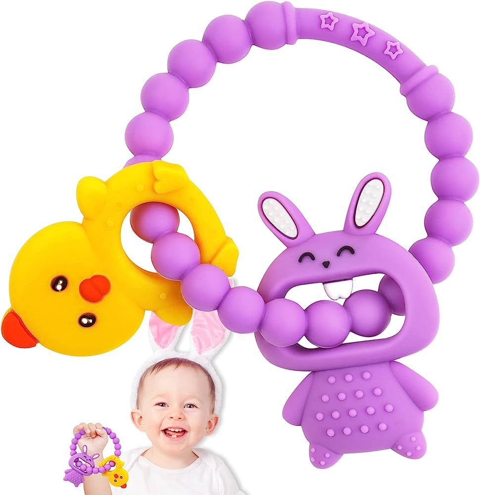 Bunny Easter Teething Toys for Baby 3-6 Months Soft & Easy Grip Silicone Baby Teething Toys Baby ... | Amazon (US)