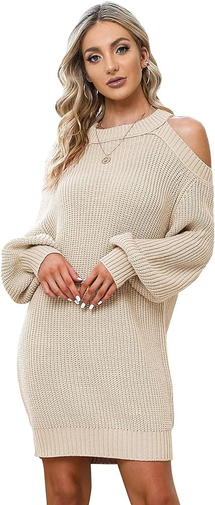 Byinns Women's Off Shoulder Halterneck Long Bell Sleeve Pullover Cold Shoulder Backless Cute Mini... | Amazon (US)