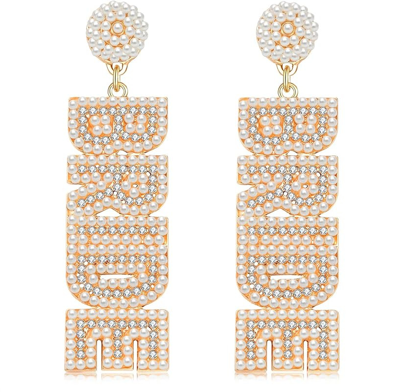Rhinestone Bride Earrings for Women Handmade Beaded BRIDE Letter Dangle Earring Wedding Bridal Earri | Amazon (US)