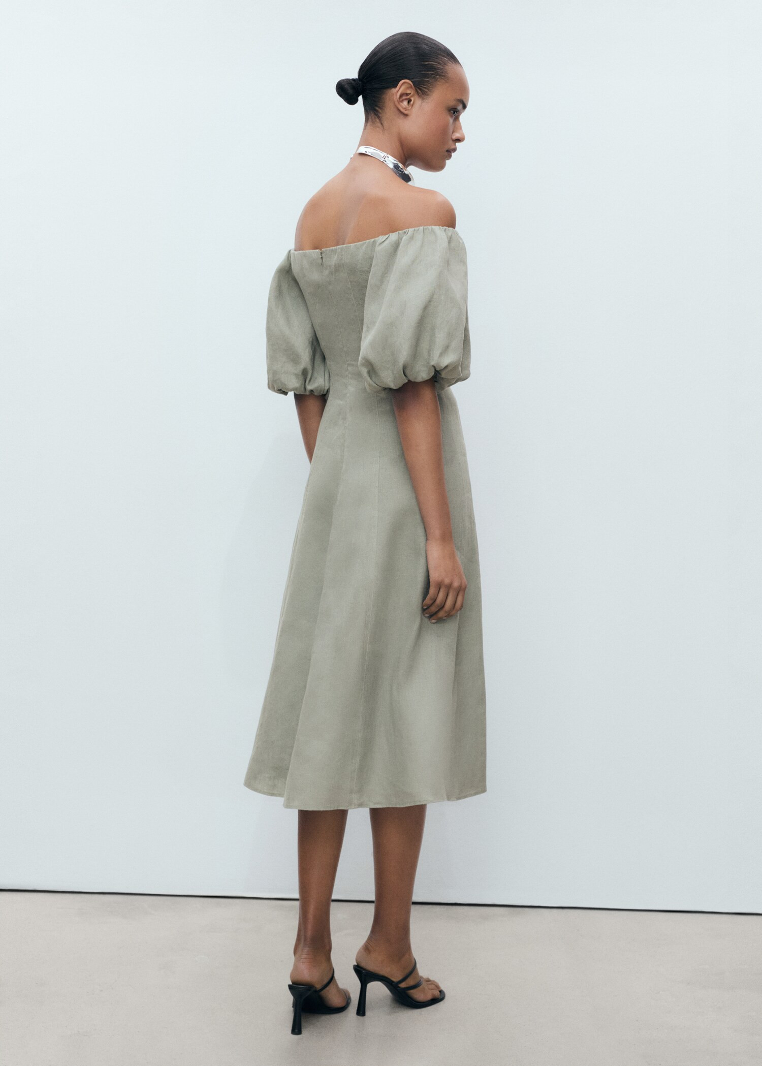 Puffed-sleeve linen dress - Women | MANGO USA | Mango (US/MX/AU)
