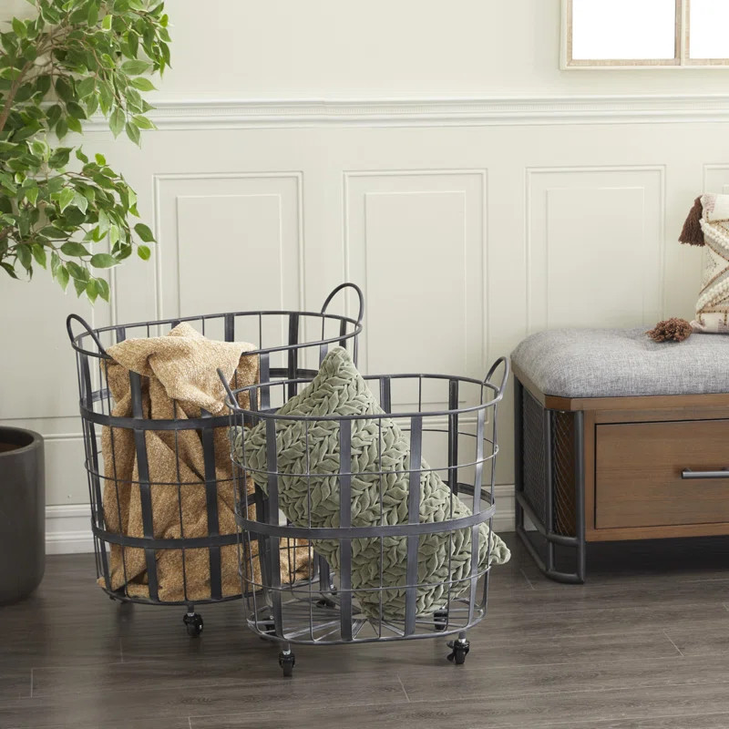 Industrial 2 Piece Metal/Wire Basket Set | Wayfair North America