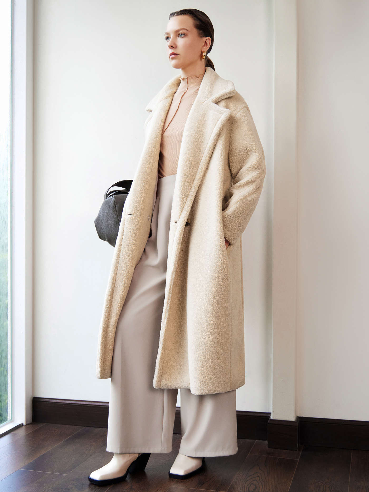 Fleece Double Breasted Coat | Cider