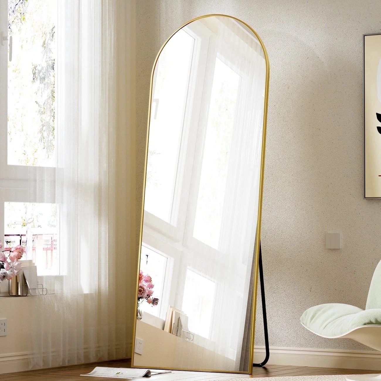 BEAUTYPEAK Arched Full Length Floor Mirror 59.1"x16" Full Body Standing Mirror,Gold | Walmart (US)