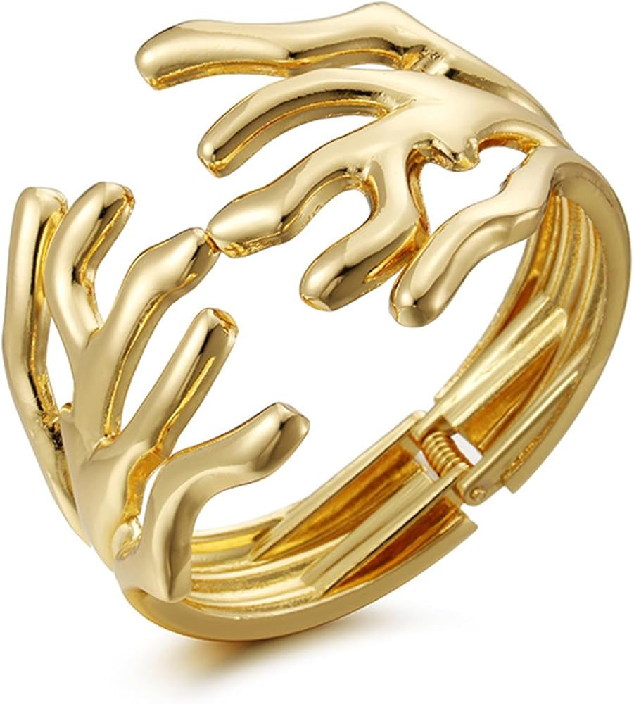 18K Gold Plated Chunky Bangle Bracelets for Women Trendy No-tarnish Open Bangles Irregular Minima... | Amazon (US)