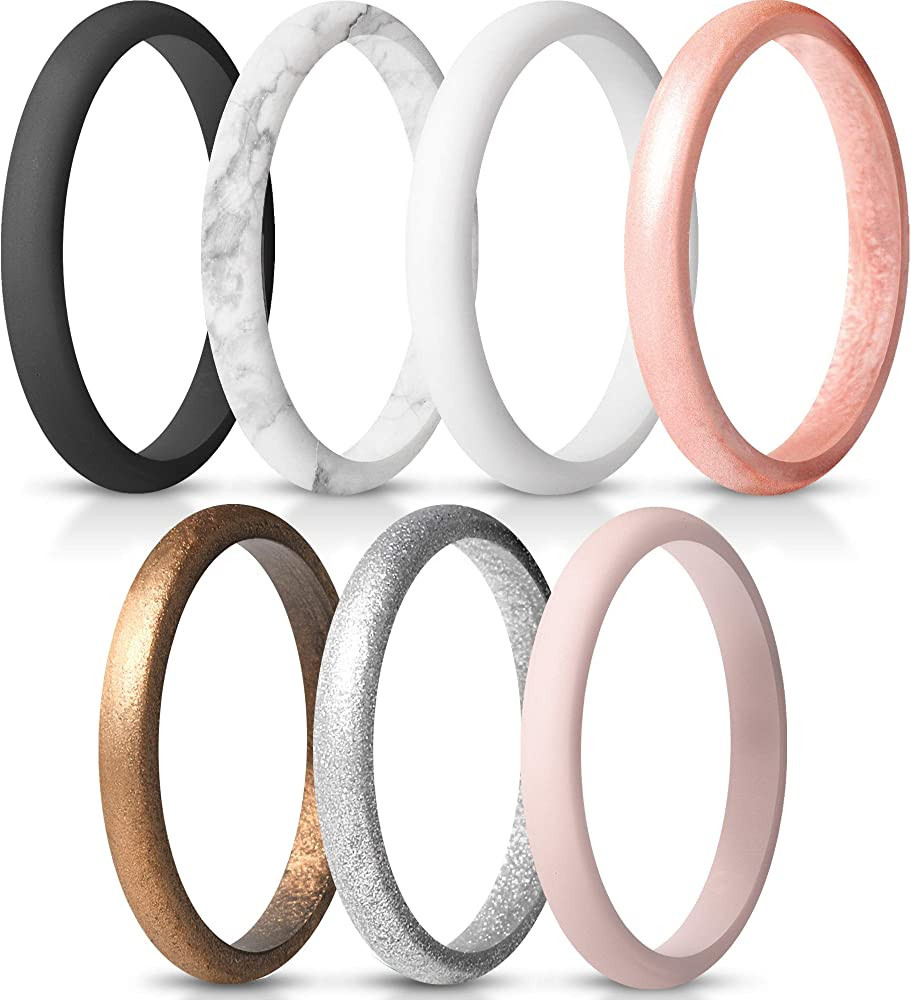 ThunderFit Women's Thin and Stackable - Silicone Rings Wedding Bands - Promise rings 2.5mm Width ... | Amazon (US)