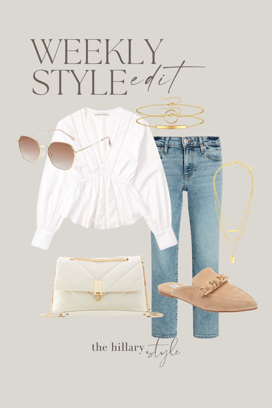 Weekly Style Edit: Transitional Outfit. One of my favorite winter/spring outfits is a white shirt with some detail and jeans. I love this better-than-basics combo for shopping, a girls day, etc. White top, jeans, mules, neutral handbag, gold layered necklace #ootd

#LTKFind #LTKfit #LTKstyletip