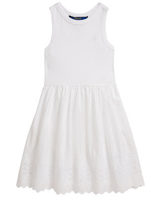 Girls' 2T-6X Eyelet-Skirt Ribbed Cotton Dress | Macy's