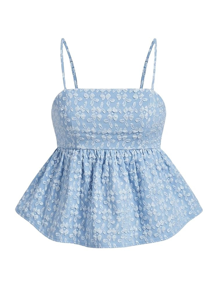 SOLY HUX Women's Spaghetti Strap Ruffle Hem Peplum Cami Top Jacquard Camisole | Amazon (US)