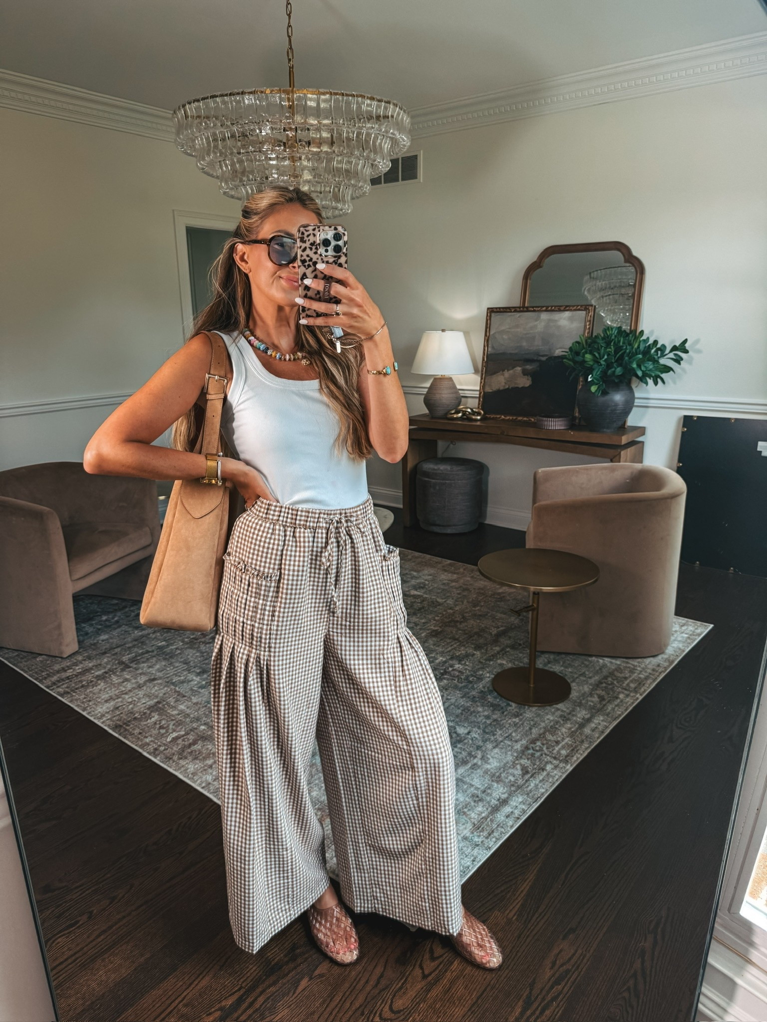 Late summer early fall outfit! The CUTEST brown gingham pants + my go to white tank! Plus, the bag is back and I am obsessed with it!

#LTKmomlife #LTKootd #LTKgrwm