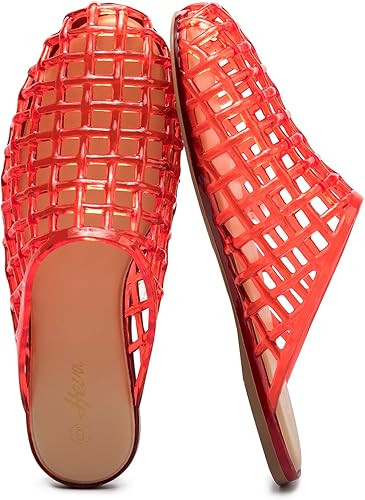 HEVA Women's Jelly Slide Sandals - Clear Mesh Hollow Slip On Closed Toe Slippers - Lightweight Ca... | Amazon (US)