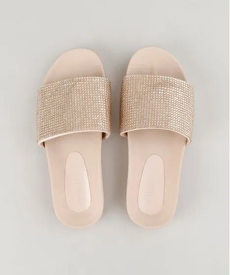 Chinelo Slide com Strass Rosê | C&A BR