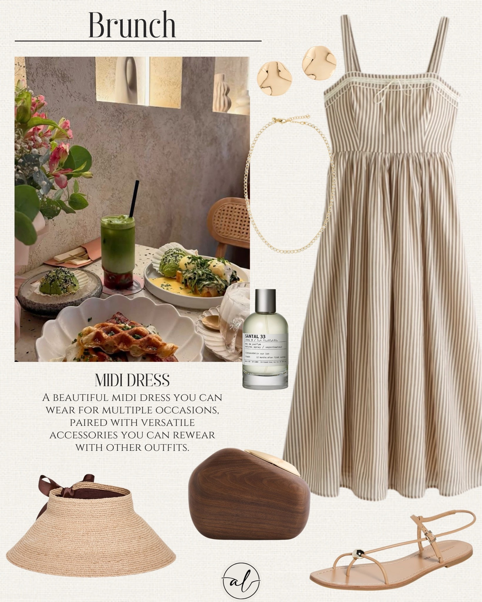 Brunch outfit Idea 
A beautiful midi dress you can wear for multiple occasions paired with versatile accessories you can rewear with other outfits

#LTKU #LTKSeasonal #LTKootd