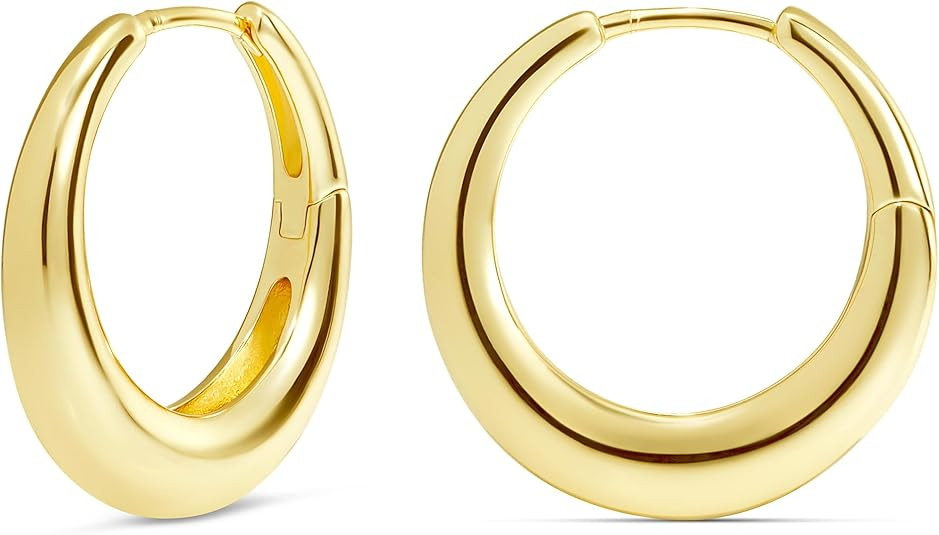 MILLA 14K Gold Plated Hoop Earrings | Small Silver Hoops | Thick Lightweight Chunky Hoop Earrings... | Amazon (US)