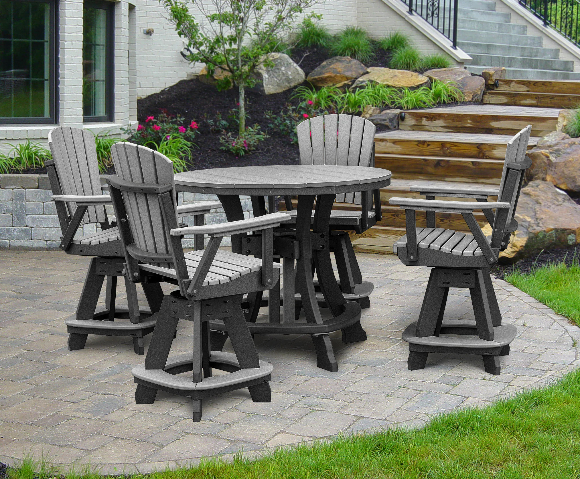 American Furniture Classics Amish HDPE 5 -Piece Black Counter height Plastic Round Table with 4 Swivel Chairs one_size | CR130LGB-K | Lowe's