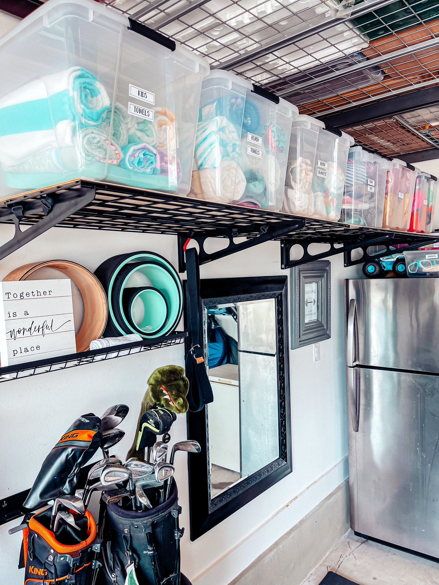 Flex mount shelving  and clear bins for garage storage!

#LTKhome #LTKstyletip #LTKfamily