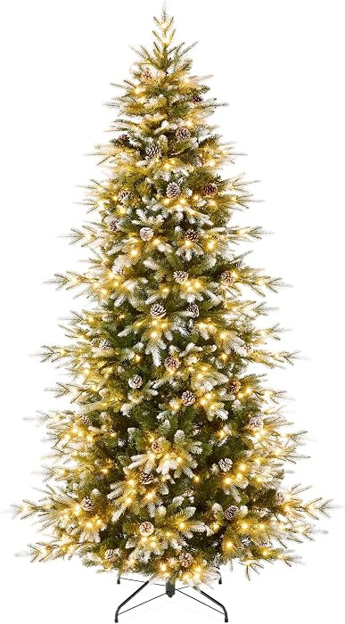 Best Choice Products 12ft Pre-Lit Artificial Frosted Slim Aspen Christmas Tree, Partially Flocked... | Amazon (US)
