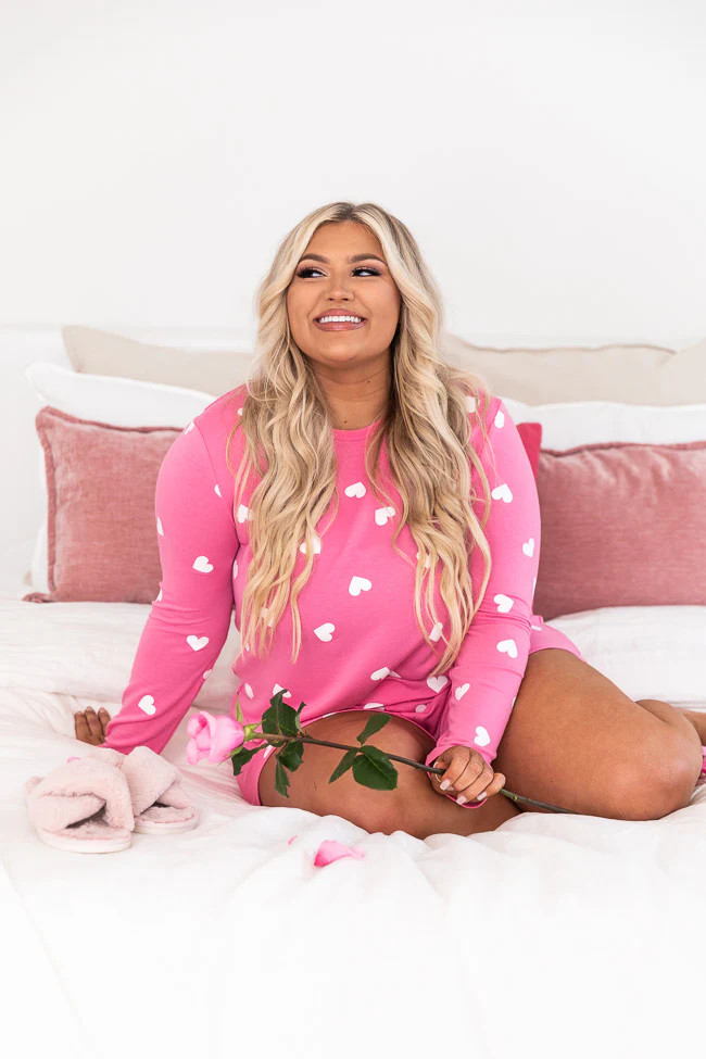 Take A Challenge Pink Heart Print Lounge Top | The Pink Lily Boutique