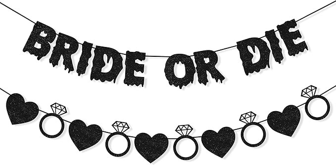 Bride or Die Banner Bachelorette Party Decorations for Women Girls, Ring Black Heart Garland Brid... | Amazon (US)