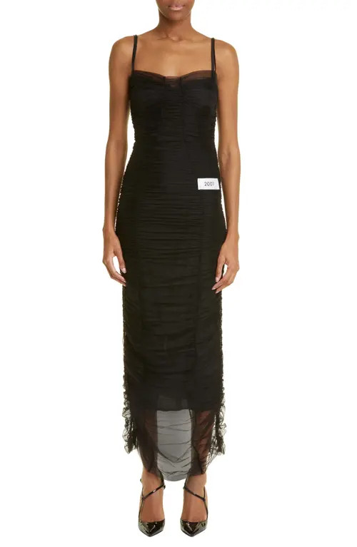 Dolce & Gabbana Kim Ruched Tulle Sleeveless Dress in Black at Nordstrom, Size 14 Us | Nordstrom