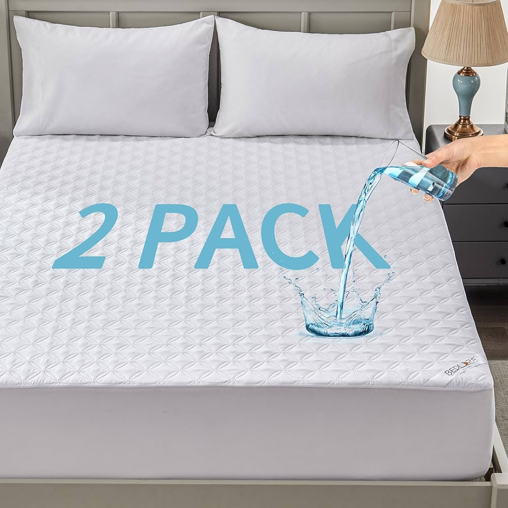 2 Pack Waterproof Mattress Protector, Twin Size Mattress Pad with Deep Pocket Fitted Up to 6-15 i... | Amazon (US)