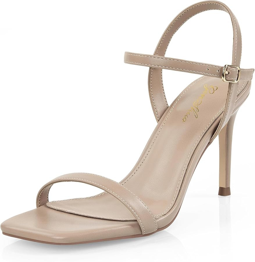 GENSHUO Women’s Strappy High Heeled Sandals 3 Inch Square Open Toe Stiletto Heels Slingback Sho... | Amazon (US)