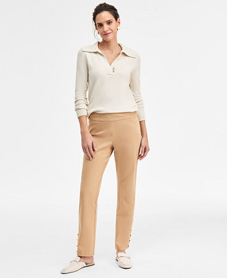 Women's Side-Button Pull-On Straight-Leg Pants, Macy's Exclusive | Macy's