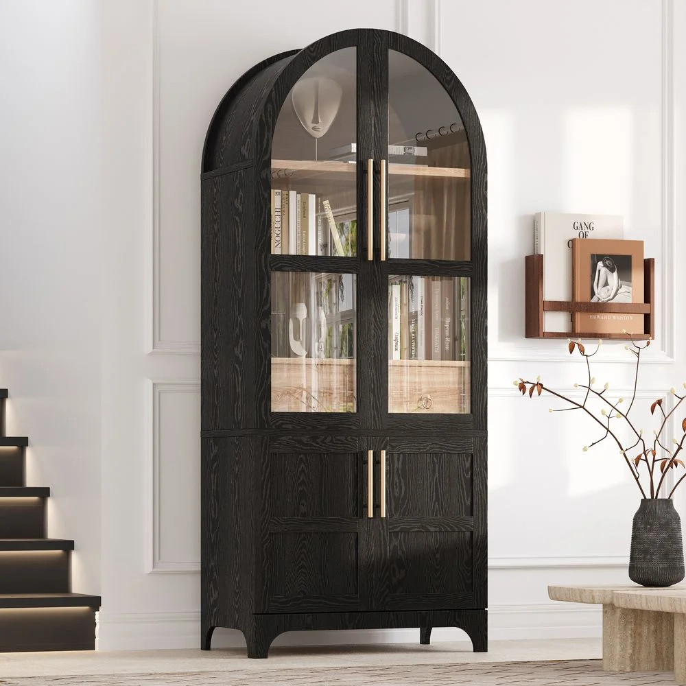 LUMAMIN Arched Bookcase, 71" Farmhouse Bookshelf Display Cabinet with Door Shelves, Adjustable Sh... | Walmart (US)
