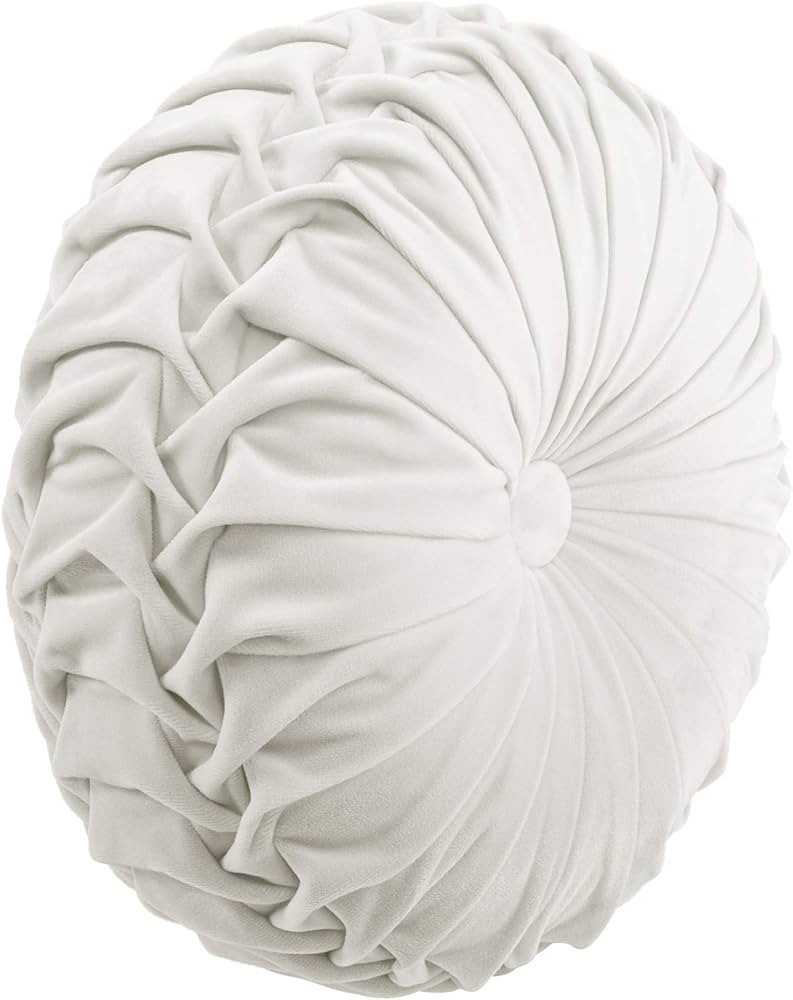 Lush Decor Round Pleated Soft Velvet Decorative Throw Pillow, 1 Count, 15" Diameter, White - Plus... | Amazon (US)