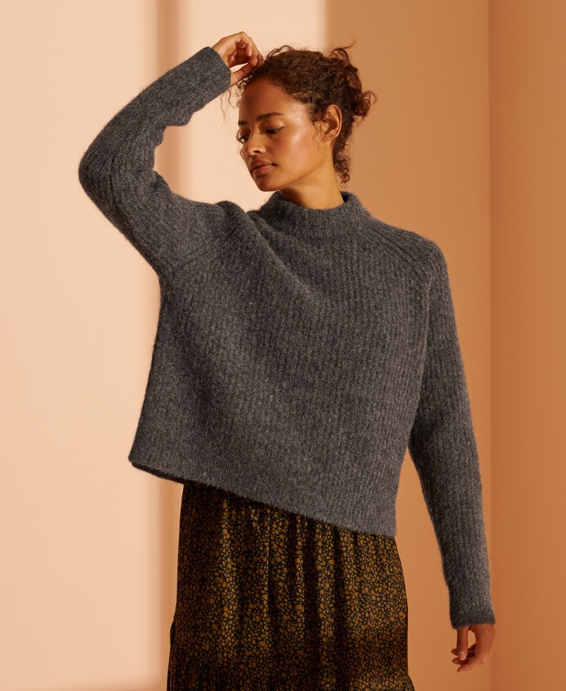 Womens - Super Lux Ribbed Crew Jumper in Lead Grey Marl | Superdry | Superdry (UK)