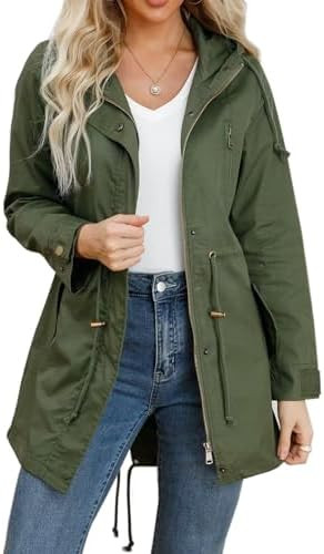 Women's Ligtweight Jackets Anorak Utility Drawstring Waist Hoodie Zip Up Fall Casual Coat with Po... | Amazon (US)