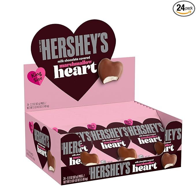 HERSHEY'S Milk Chocolate covered Marshmallow King Size Heart Candy, Valentine's Day, 2.2 oz (Pack... | Amazon (US)