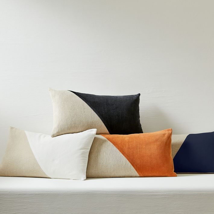Cotton Linen & Velvet Corners Lumbar Pillow Cover | West Elm (US)