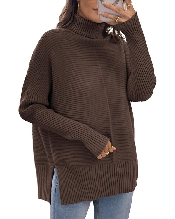 ATHMILE Women's Oversized Turtleneck Sweaters Fall Fashion Outfits Batwing Sleeve Ribbed Tunic Wi... | Amazon (US)