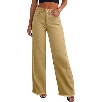 Sidefeel Women's Wide Leg Jeans High Waisted Stretchy Denim Pants | Raw Hem, Zimbaplatinum, Side ... | Amazon (US)
