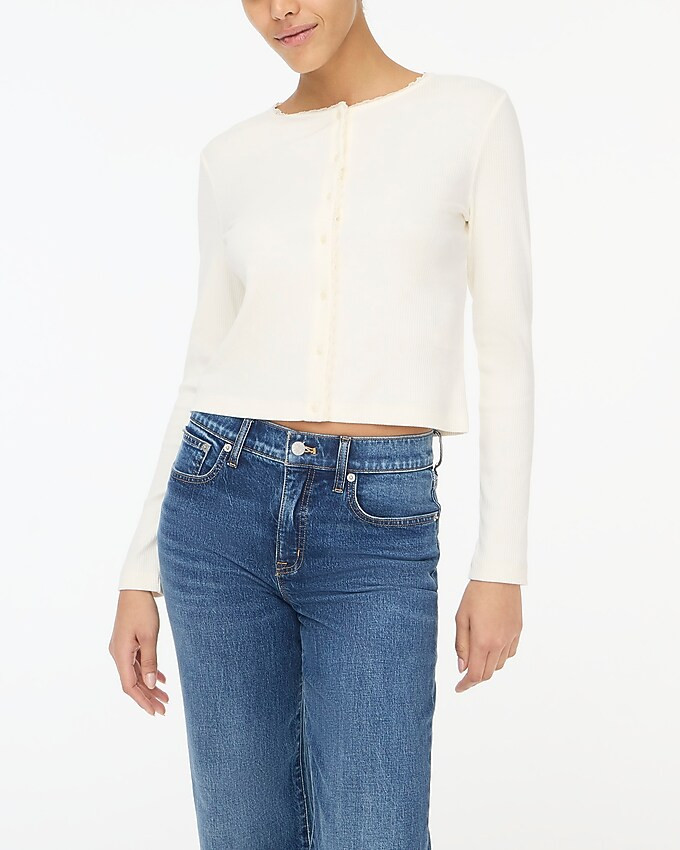 Ribbed lace-trim knit cardigan | J.Crew Factory