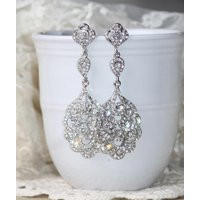 New Silver Long Crystal Chandelier Earring, Silver Rhodium Clear Rhinestone Drop, Stud Post, Bridal Wedding Earrings, Dangle, Large | Etsy (US)