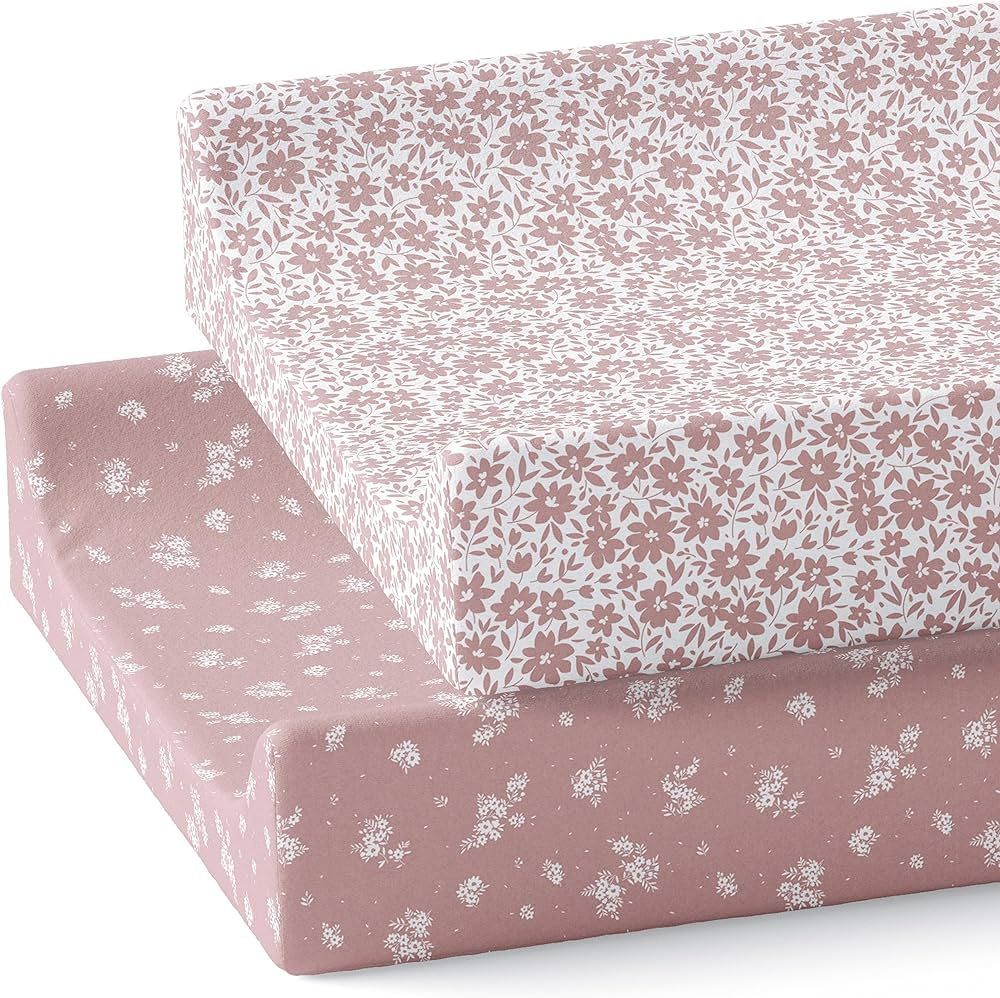 Sorrel + Fern Changing Pad Cover 2-Pack (Antique Rose) - Premium Fitted Sheets - Buttery Soft Cot... | Amazon (US)