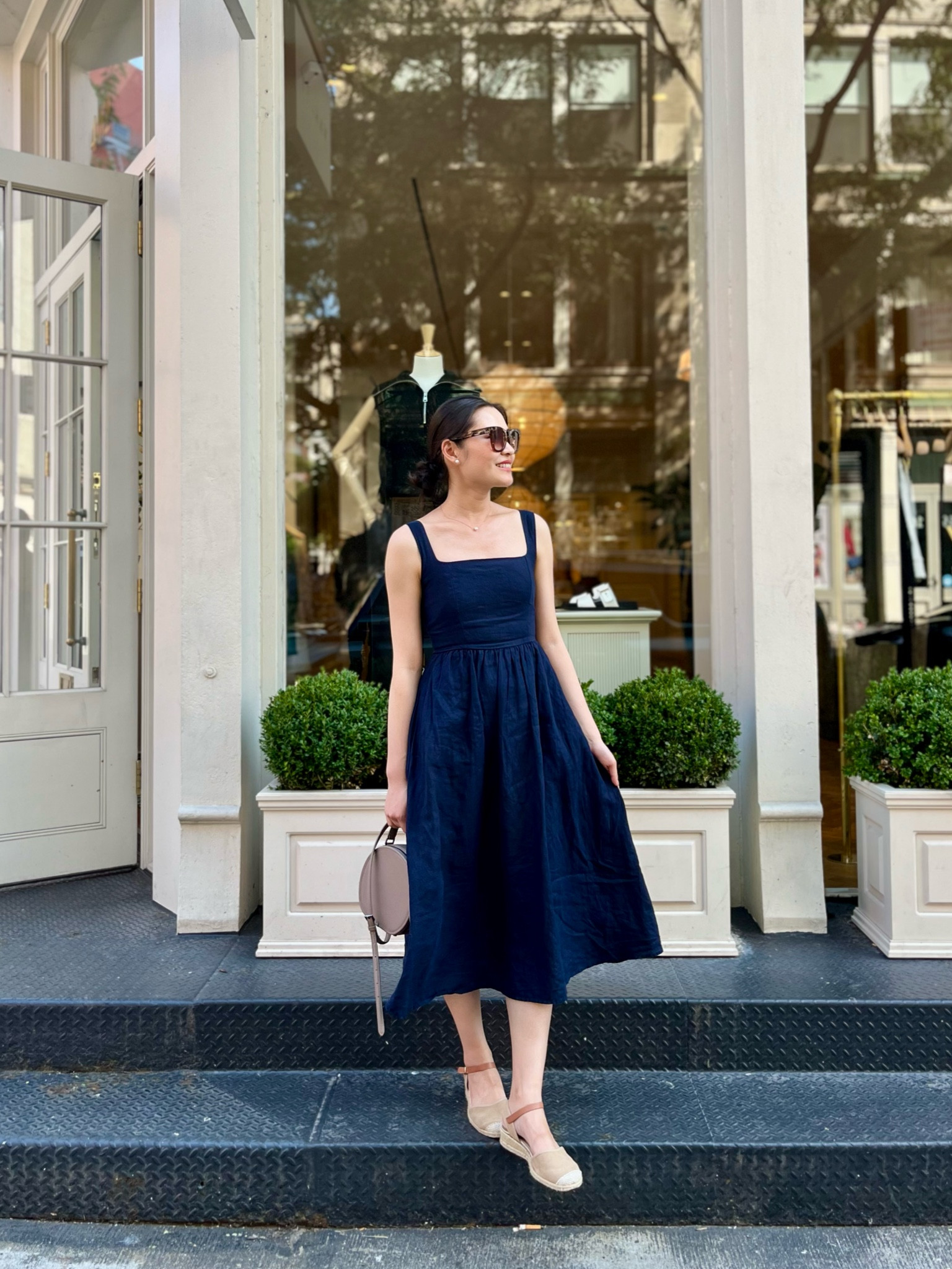 The best classy fit and flare linen midi dress. I’m wearing XS. The straps are adjustable. Comfy smocked back, and the bodice is lined. No issues with the fabric being see-through and it’s completely breathable for the summertime. 

#LTKFindsUnder100 #LTKSeasonal #LTKStyleTip