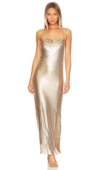 Harmony Chainmail Maxi Slip Dress in Pale Gold | Revolve Clothing (Global)