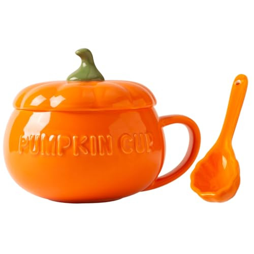 Halloween Pumpkin Mug with Handle, Pumpkin Shaped Mug, Halloween Pumpkin Mug Decorations, Cute Pumpkin Cup with Handle Lid and Spoon 16 Ounce | Amazon (US)