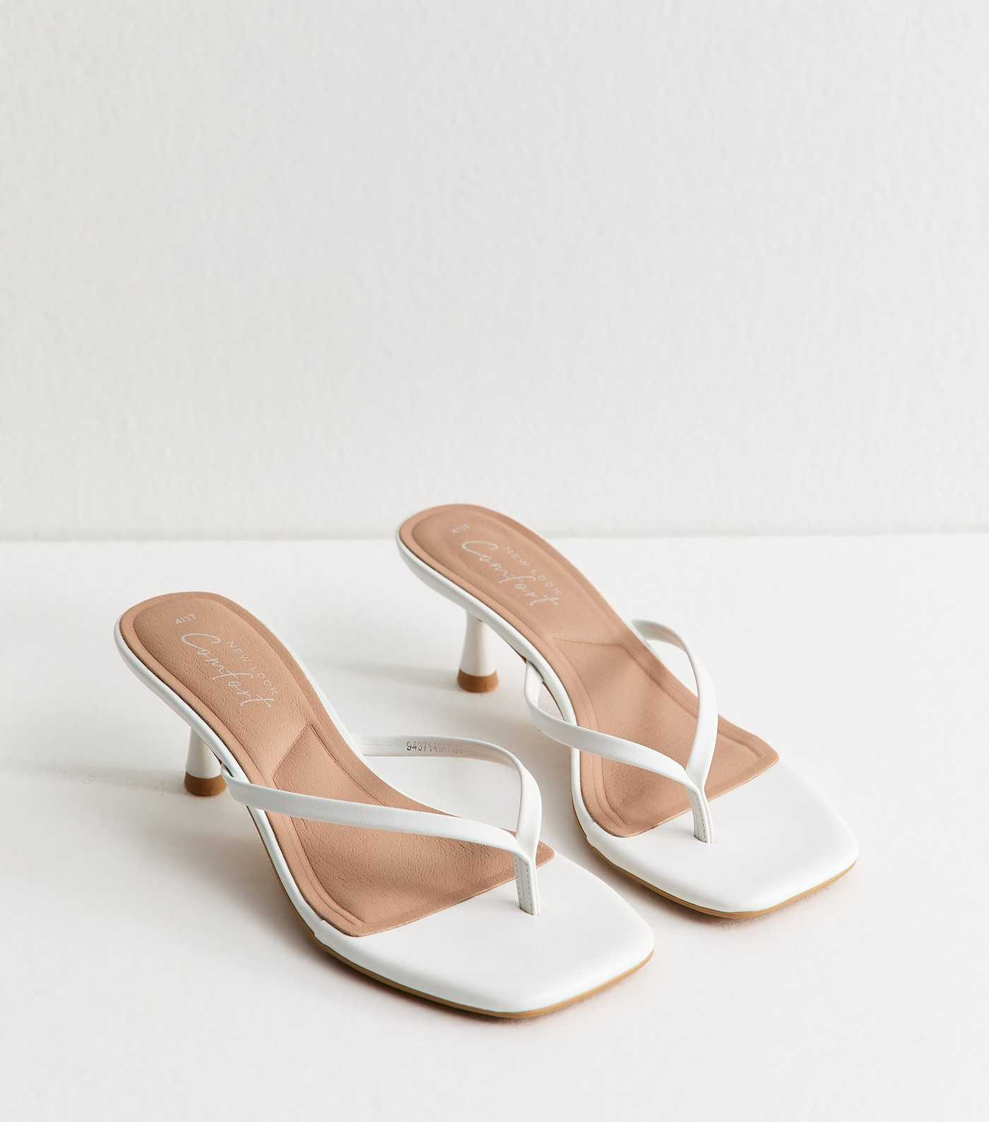 White Faux Leather Toe Post Mule Sandals | New Look | New Look (UK)