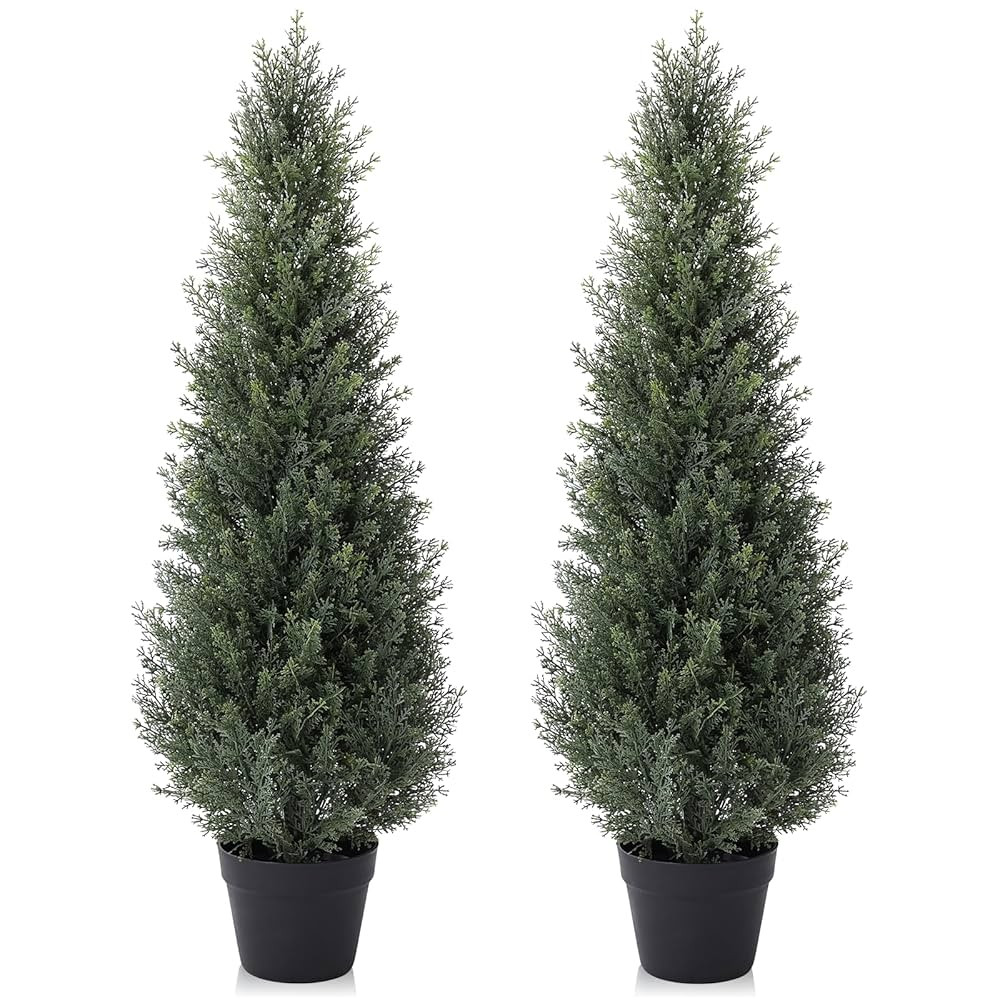 3FT Artificial Cedar Topiary Trees for Outdoors Potted Fake Cypress Trees Faux Evergreen Plants f... | Amazon (US)