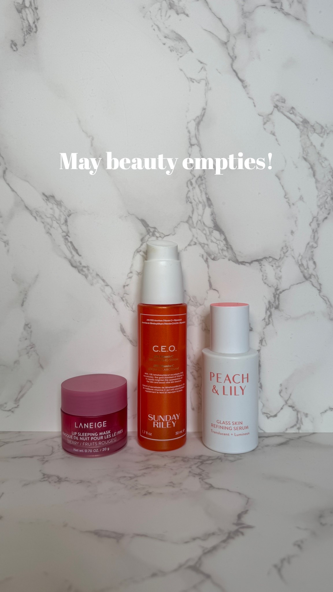 My recent skincare empties from May! This vitamin C serum is one of my favorites I’ve been using it every morning. This is my first time trying the Glass Skin serum and I loved it! And to the surprise of no one I once again finished the Laneige lip sleeping mask 💕

#LTKBeauty #LTKFindsUnder50