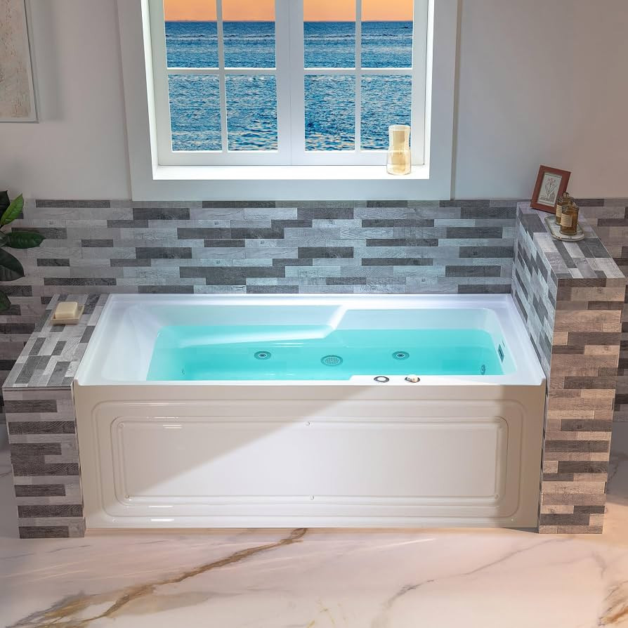 WOODBRIDGE 60" Alcove Acrylic Rectangular Whirlpool Heated Jetted Tub in White with Right Drain, Chrome pop-up Drain Included BS6030R | Amazon (US)