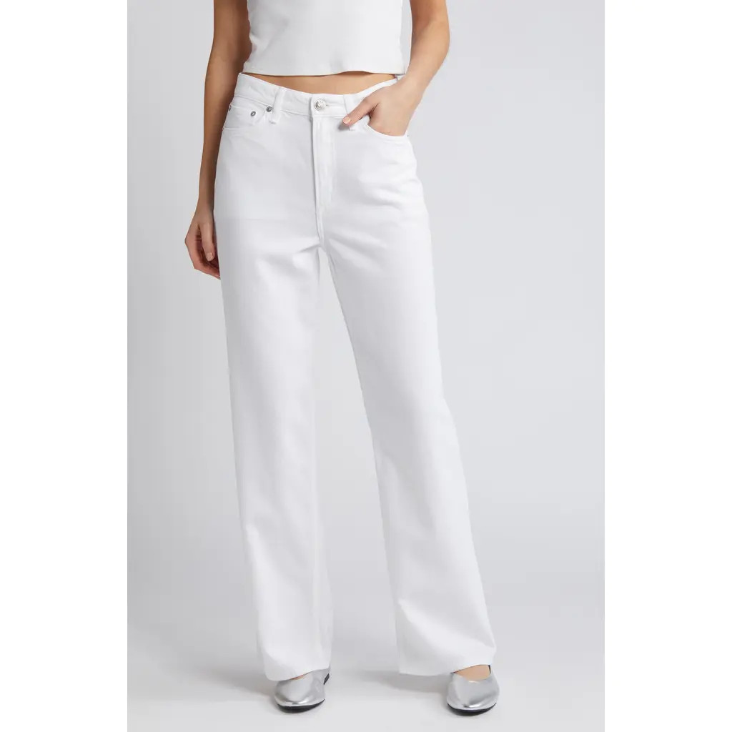 rag & bone Featherweight Logan Mid Rise Wide Leg Jeans in Optic Whit at Nordstrom, Size 26 | Nordstrom