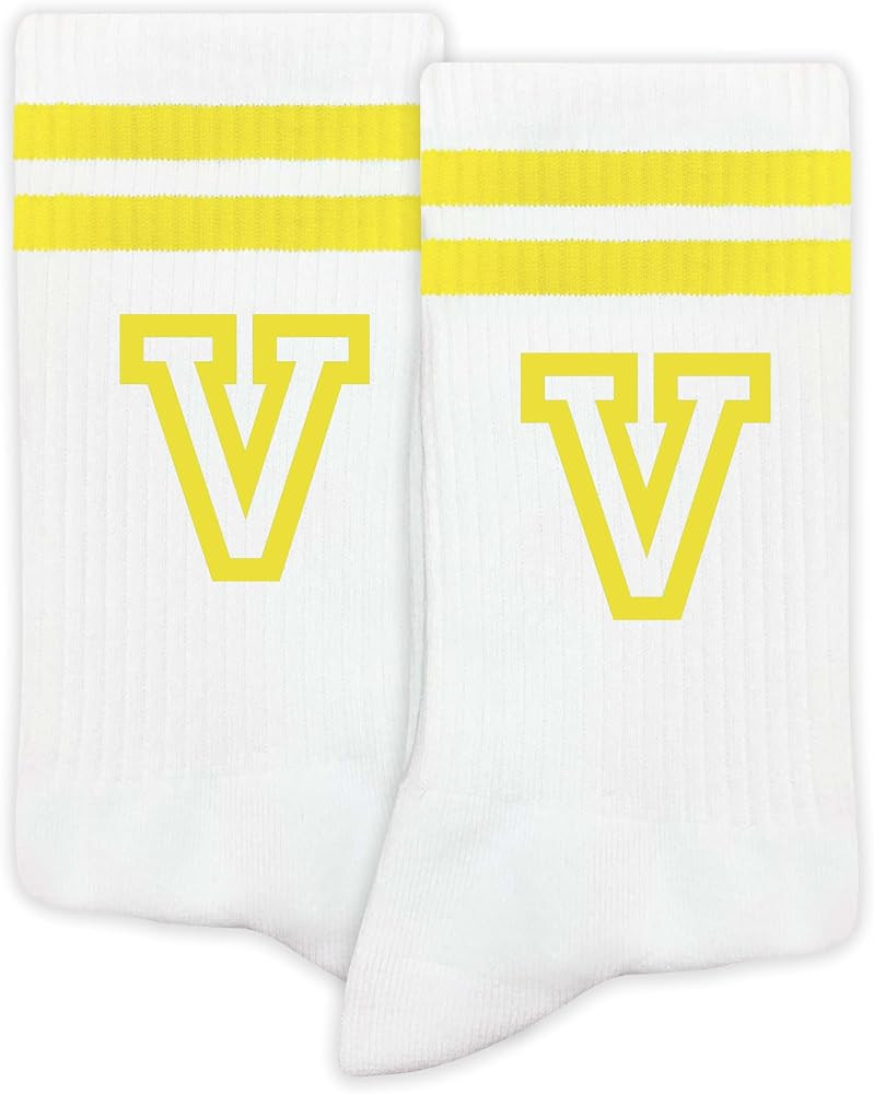 Striped Initial Socks with the Letter in Yellow, Socks for Adult, Teens, Men&Women, Gifts for Fri... | Amazon (US)