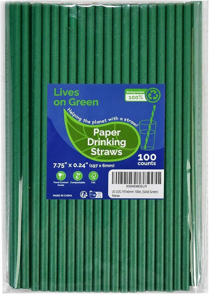Disposable Paper Straws Solid Green - 7.75'' x 0.24'', 100 Counts - for Drinking, Beverage, Juice... | Amazon (US)