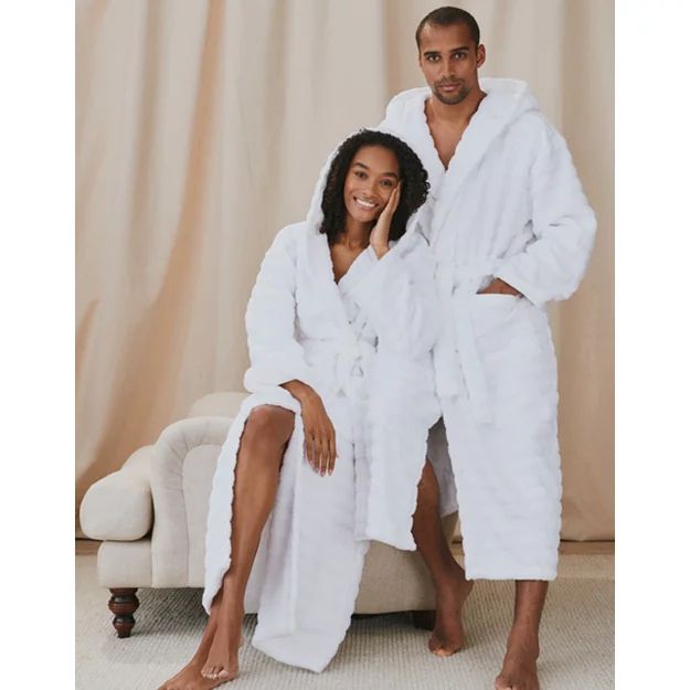 Unisex Hooded Ribbed Hydrocotton Robe | The White Company (UK)