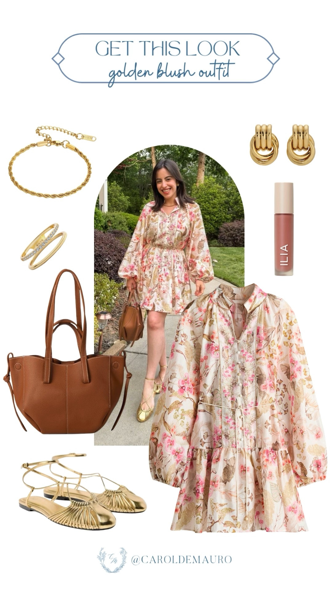 Loving this floral mini for a breezy spring day! I paired it with these gold lace-up flats and my favorite tan tote for a look that's both comfortable and chic.

petite fashion, dressy outfit, brunch party, casual chic, spring dresses, vacation look, date night outfits, get this look

#LTKSeasonal #LTKU #LTKootd